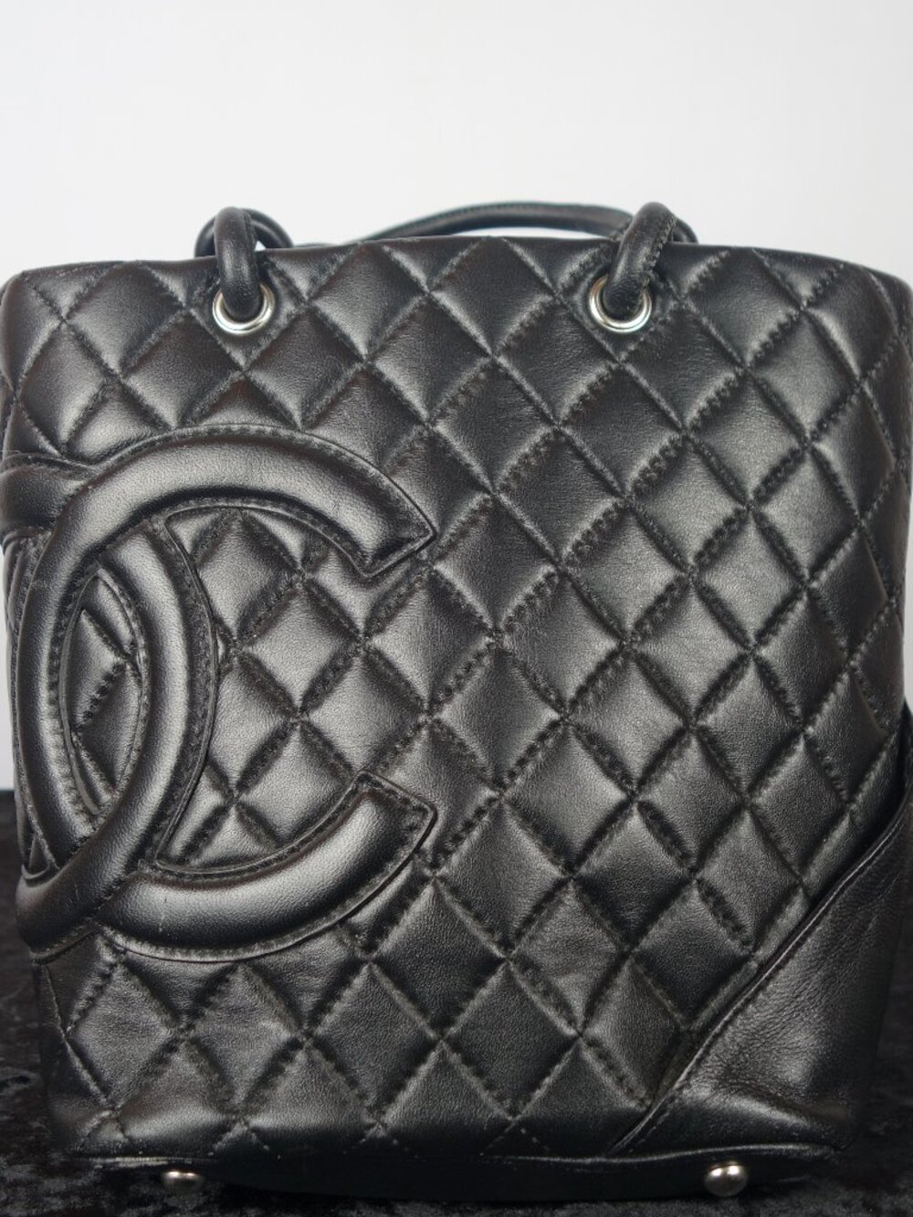 Chanel CC Cambon Ligne Quilted Leather Hand Bag Made in France w/ Rolled Straps